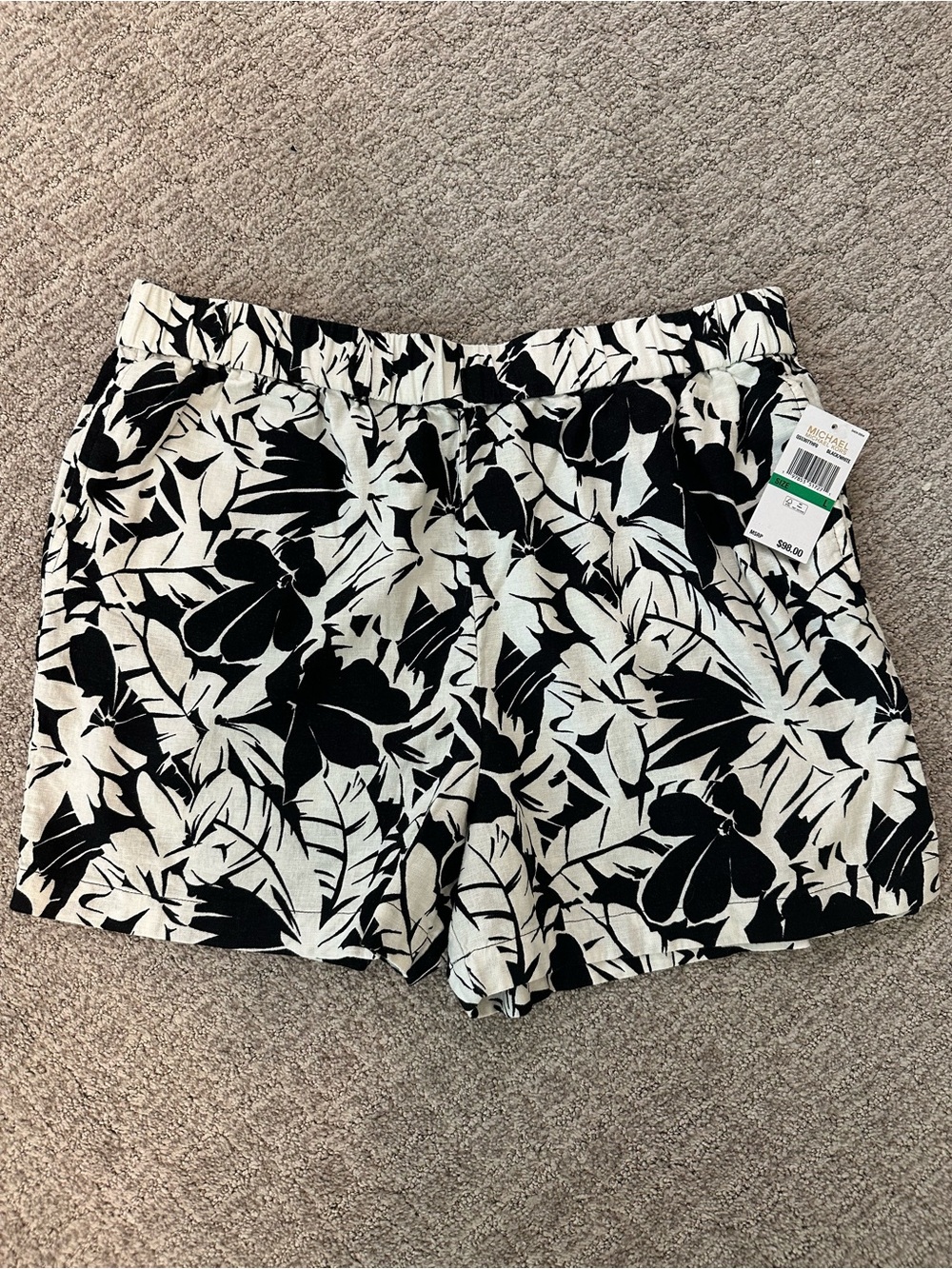 MICHAEL Michael Kors Black and Off White Floral Bermuda Shorts